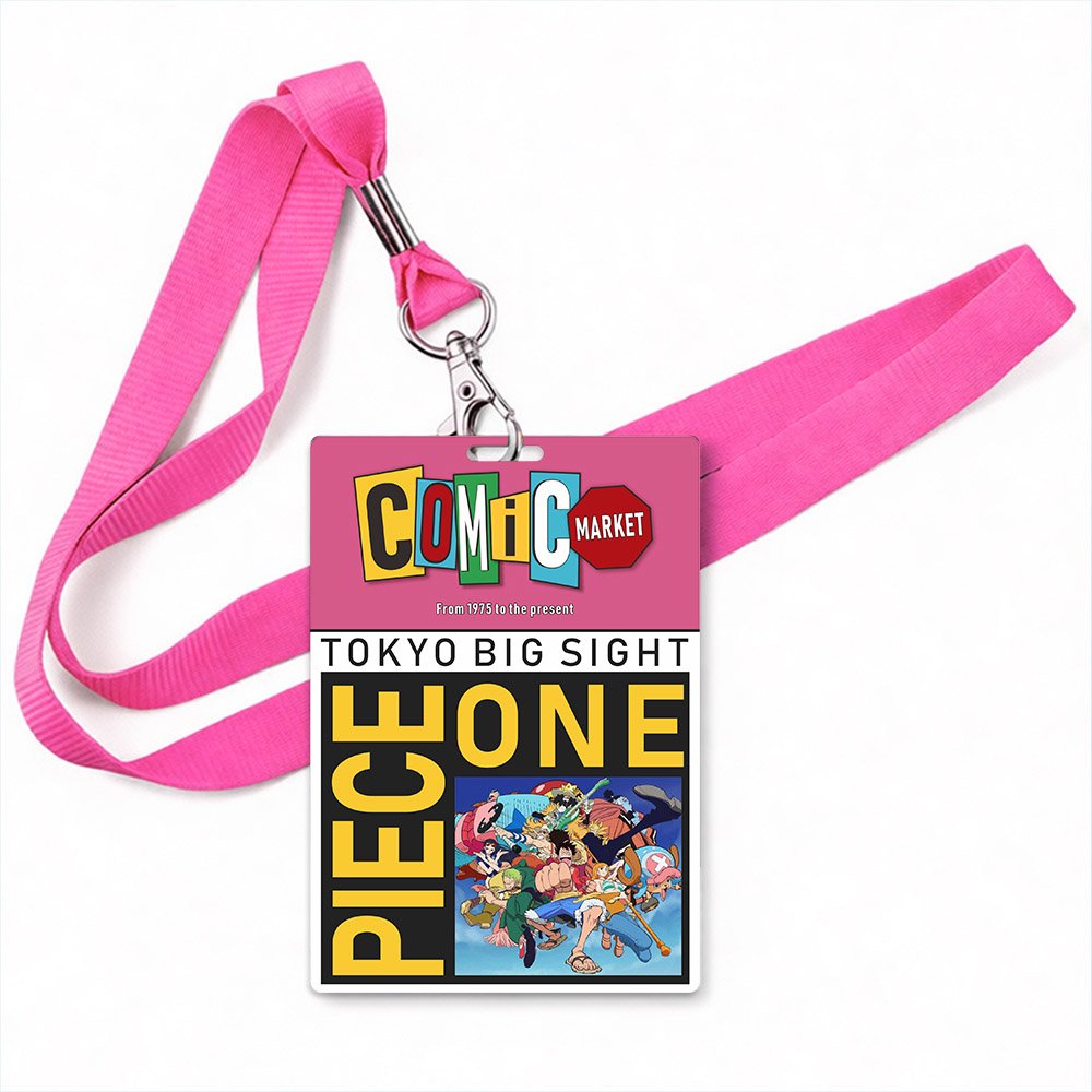 Colorful Comic Market Lanyard ID badge with anime illustration, customizable PVC card for exhibitions, trade shows, and fan events