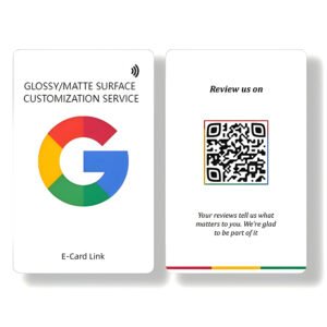 Customizable Google Review NFC E-Cards with glossy and matte surface options for B2B customer feedback and digital engagement