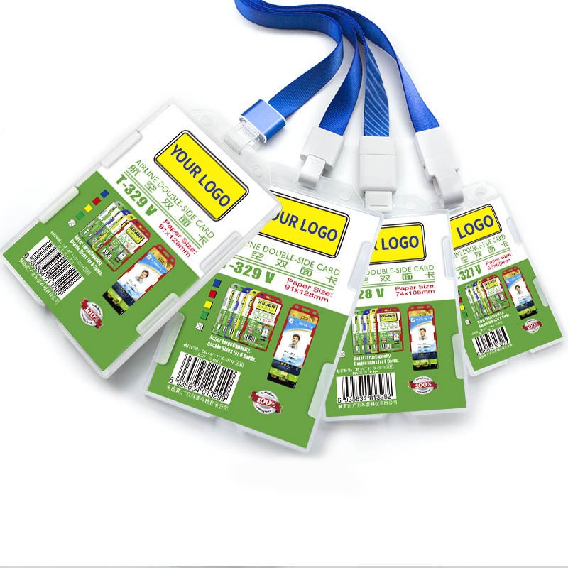 Professional lanyards and card holders for ID badges, event passes, and access cards, available in various colors and materials with metal clips and swivel hooks