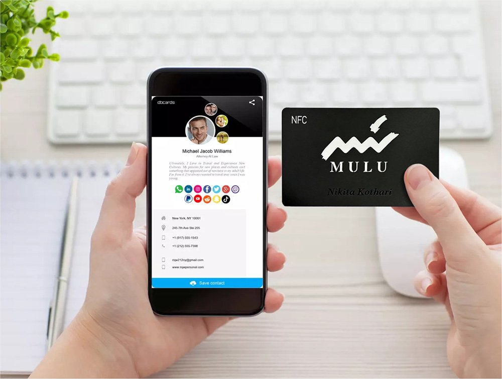 NFC business card tap on smartphone demonstration