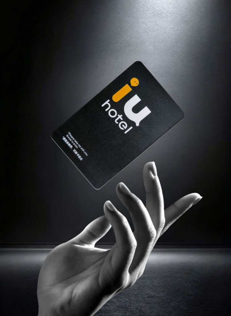 Our brand story illustration featuring hotel key cards, showcasing our journey in manufacturing premium RFID NFC PVC cards for the hospitality industry since establishment