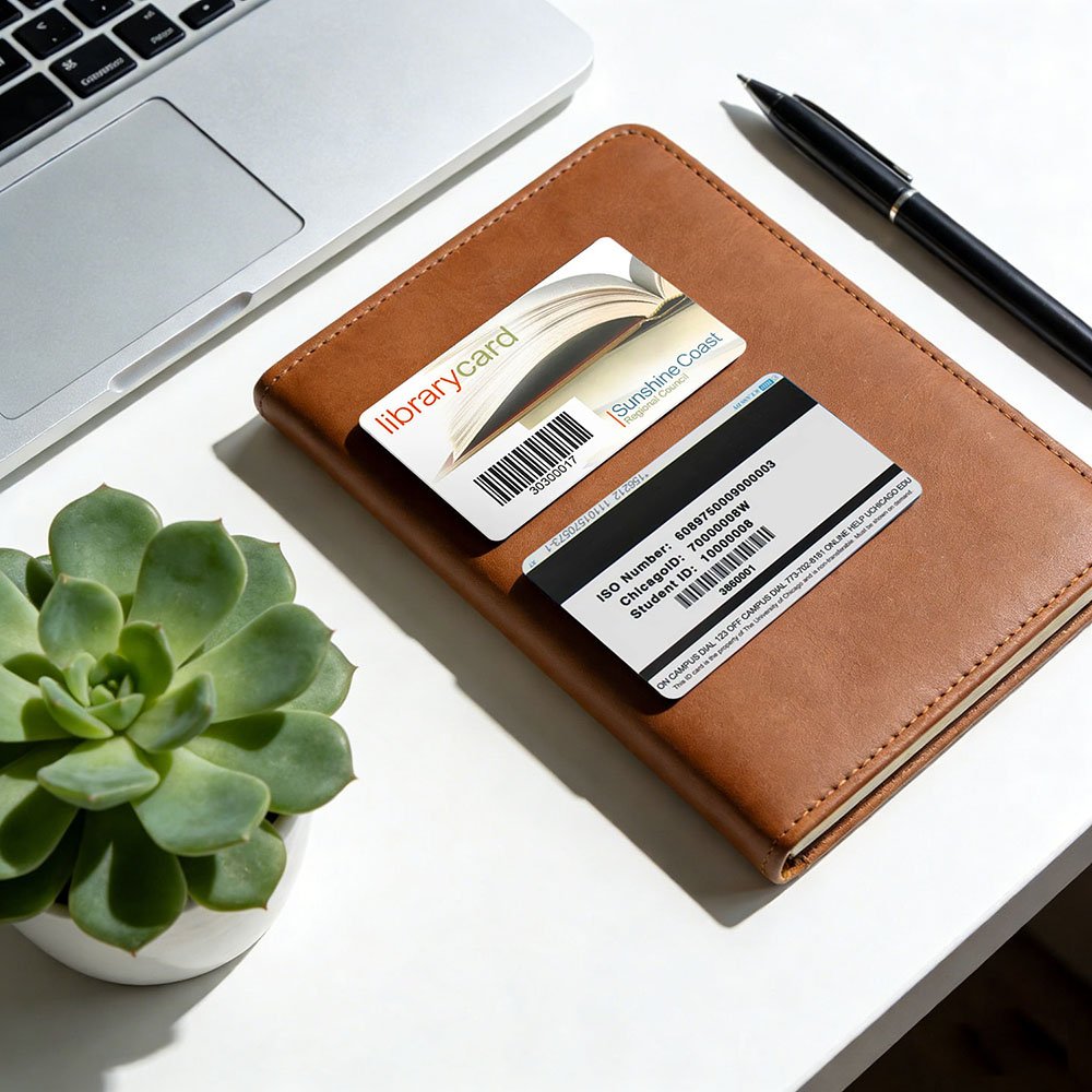 Professional business cards for corporate professionals, available in premium PVC or paper material, customizable with name, logo, contact details, and QR code for digital networking