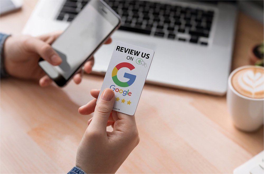 Google review NFC card tap with smartphone