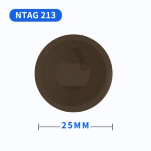 25mm anti-metal NFC/RFID wet inlay tag with NTAG 213 chip, ferrite shielding technology for direct attachment to metal surfaces, compatible with all NFC-enabled smartphones