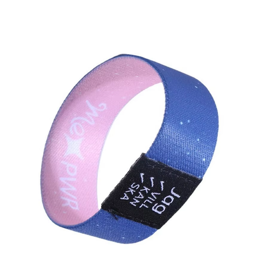 Custom RFID NFC elastic smart wristband with stretchy fabric construction, waterproof design, adjustable fit for all wrist sizes, embedded 13.56MHz chip for access control and cashless payments