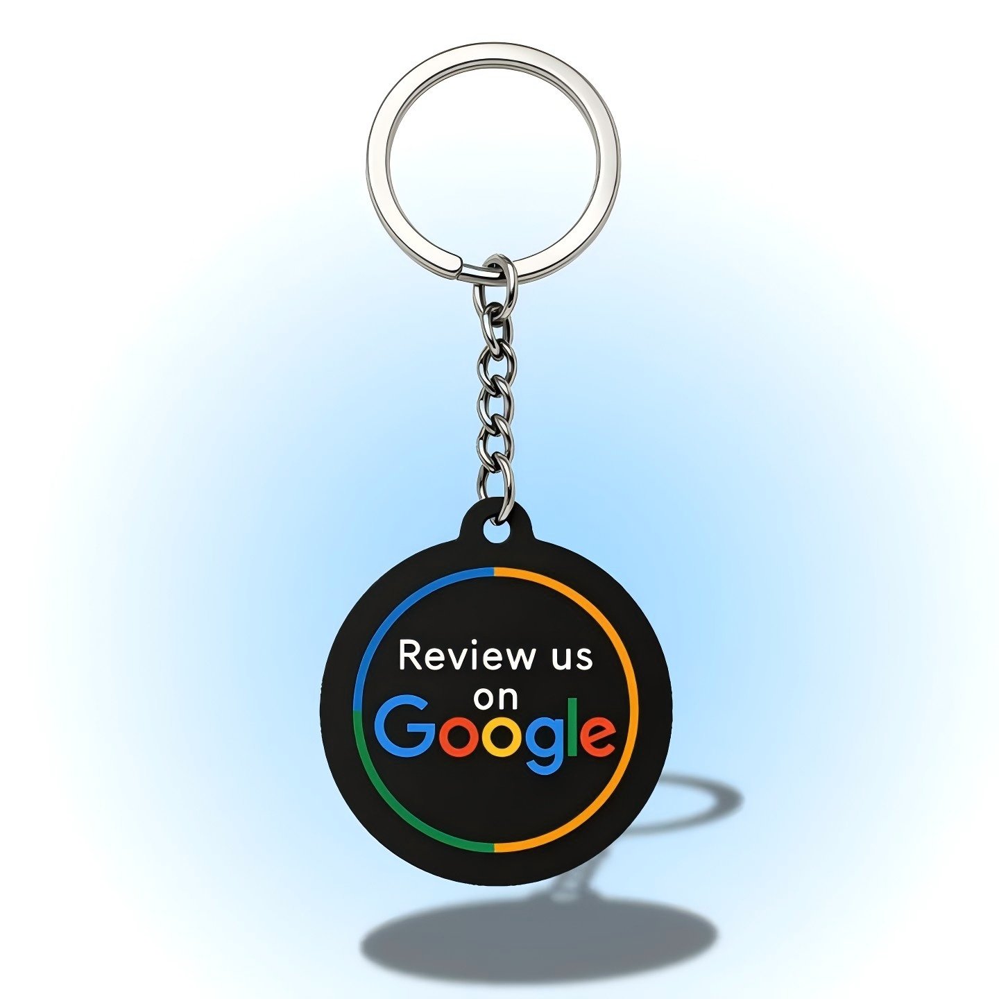 NFC keychain for Google Reviews and social media promotion, durable design with customizable branding, tap with smartphone to instantly access business review pages and social profiles
