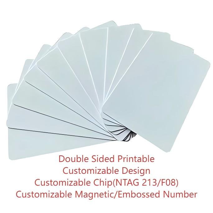 Customizable PVC card with double-sided printing, magnetic stripe, embossed number and NTAG 213/F08 chip options for membership and access control