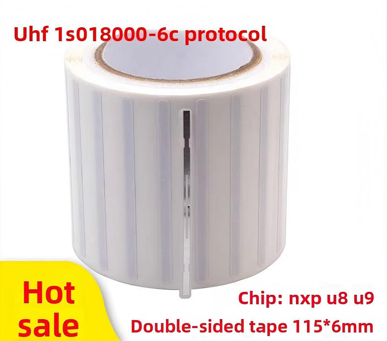 Hot sale UHF RFID library and archive tag with NXP U8/U9 chip, ISO 18000-6C protocol, double-sided adhesive tape, 115×6mm size for book tracking and inventory management