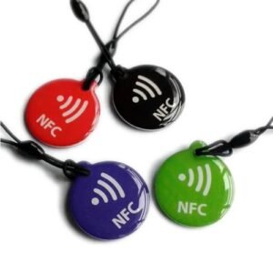 Custom epoxy RFID/NFC keychain with durable waterproof construction, metal ring attachment, customizable with logo printing for access control systems and corporate promotional gifts