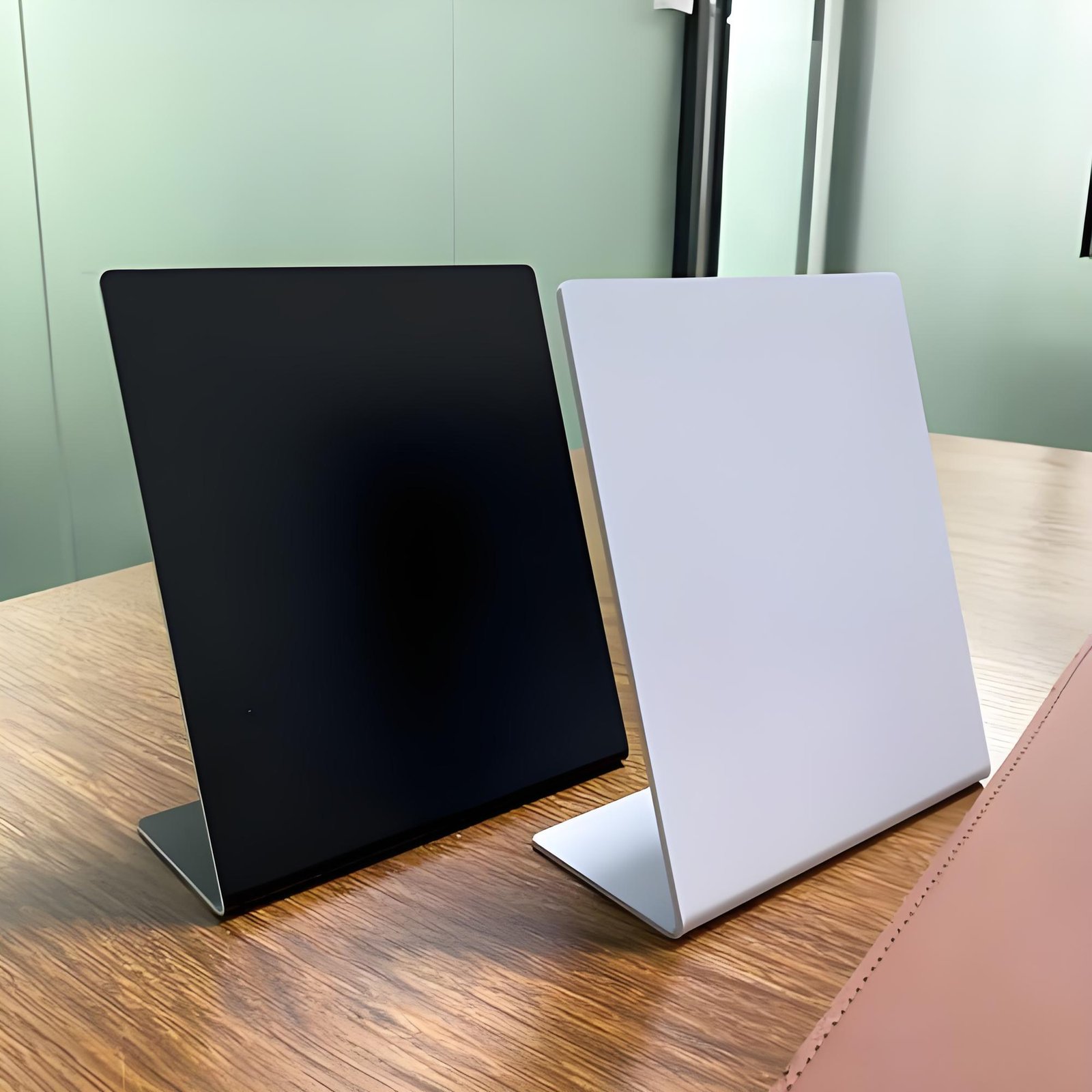 PVC Google Review stand for displaying customer feedback cards on counters and tables, durable construction with card slot, promotes Google Reviews for businesses