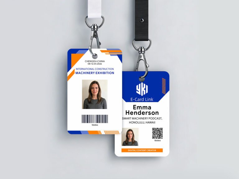 Custom conference event ID badges with QR code, barcode and variable number printing for attendee identification and access management