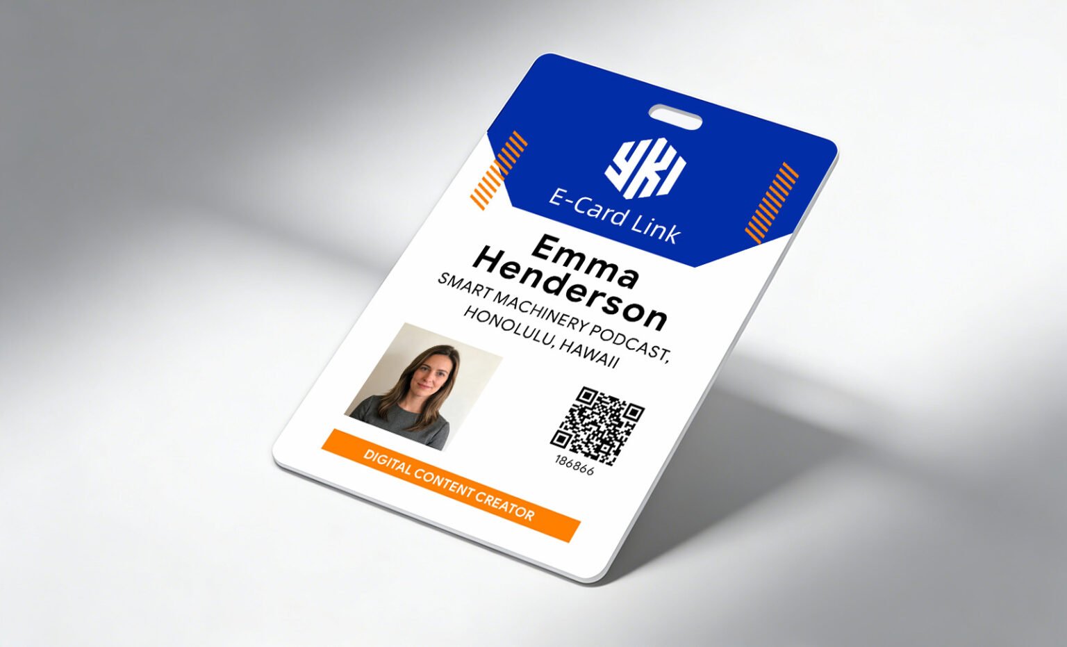 Custom PVC event ID badge with QR code and photo for conference, exhibition staff identification card with lanyard slot